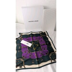 Veronica Beard Purple & Green Floral Medallion Silk Scarf